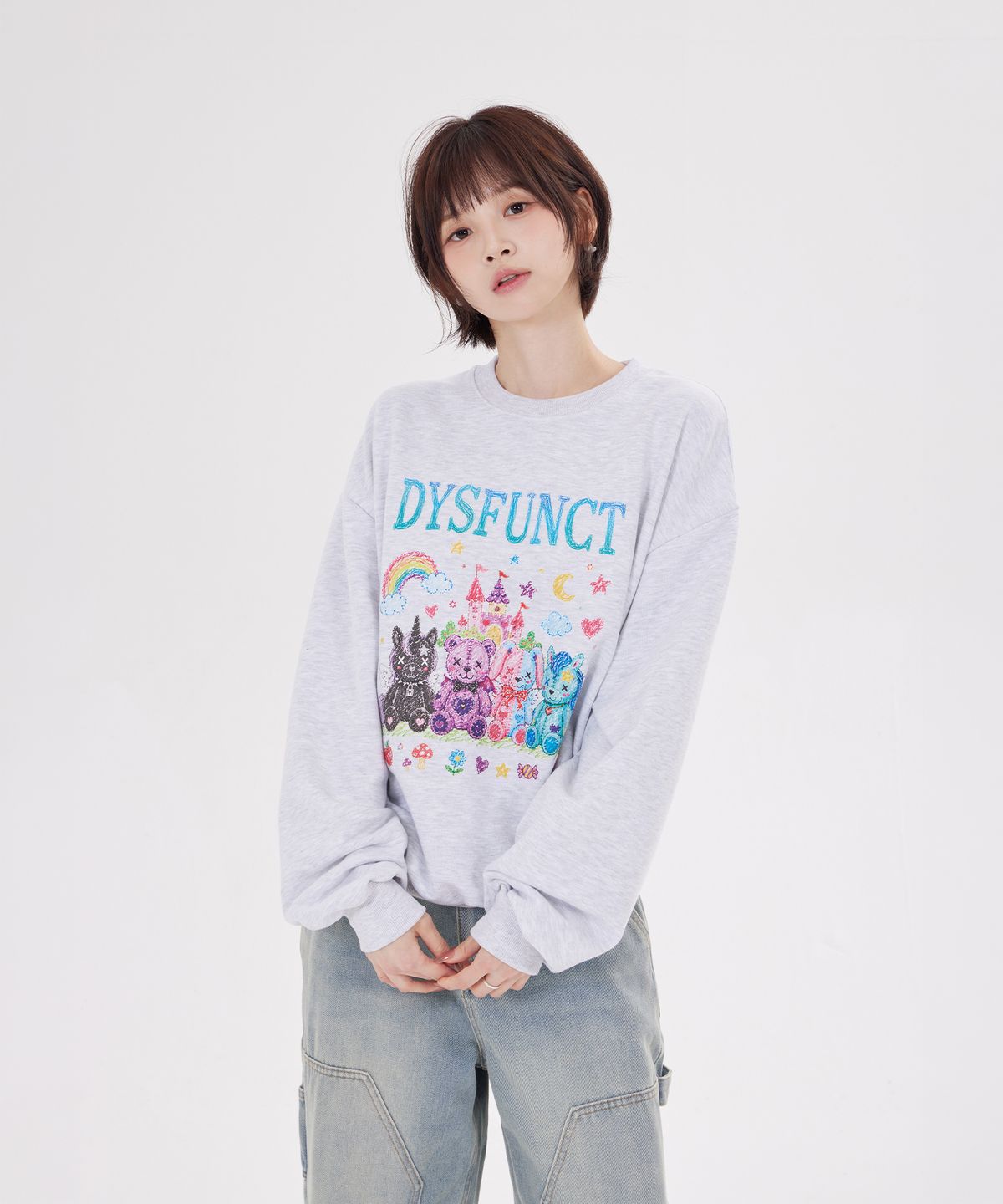 디스펑트(DYSFUNCT) DYS DOLL CRAYON SWEATSHIR(WHTIE MELANGE)