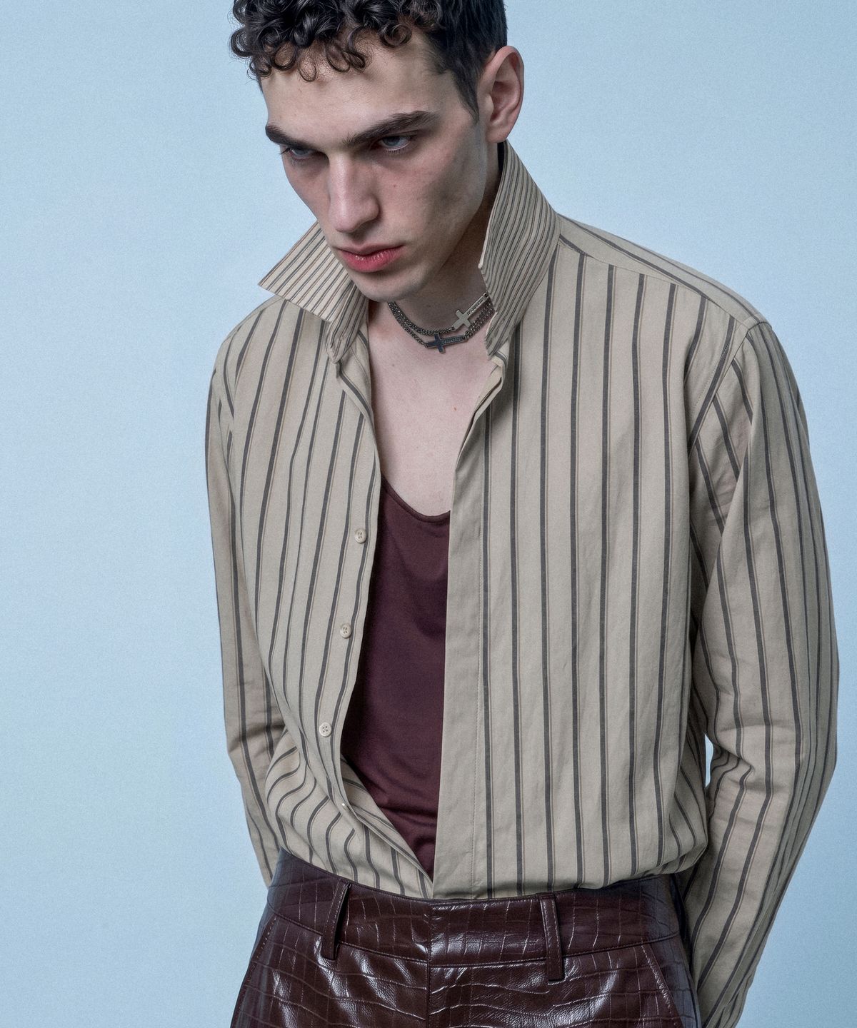 언티지(UNTAGE) 투톤 스트라이프 셔츠[Beige(UNISEX)]_UTS-SS76