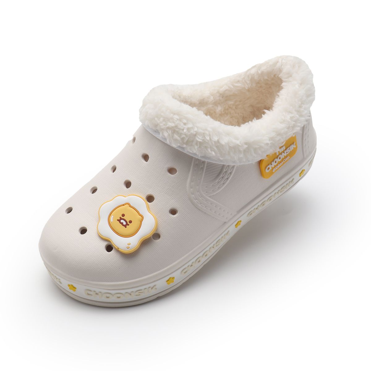 카카오프렌즈 슈즈(KAKAO FRIENDS SHOES) 춘식이 굿모닝 레터링 털 실내화 IVY