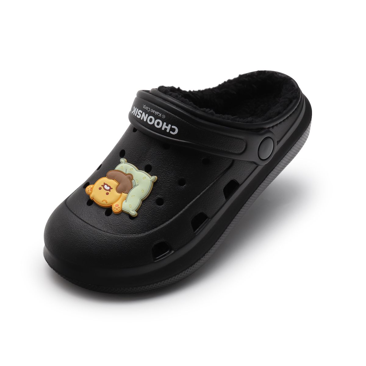 카카오프렌즈 슈즈(KAKAO FRIENDS SHOES) 춘식이 패밀리 파크 털 샌들 BLK