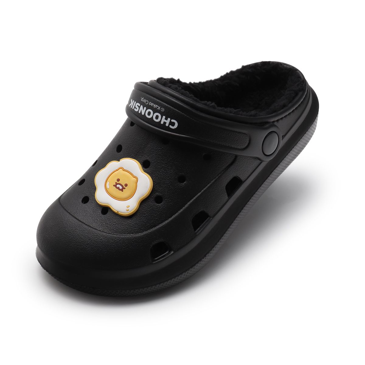 카카오프렌즈 슈즈(KAKAO FRIENDS SHOES) 춘식이 굿모닝 파크 털 샌들 BLK
