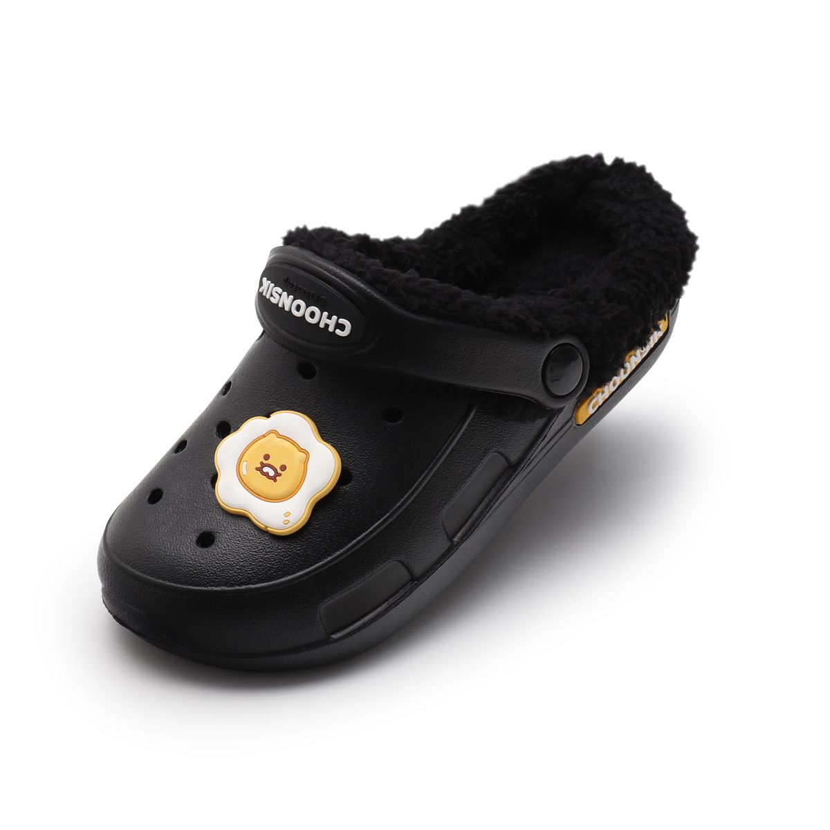카카오프렌즈 슈즈(KAKAO FRIENDS SHOES) 춘식이 굿모닝 통통 털 샌들 BLK