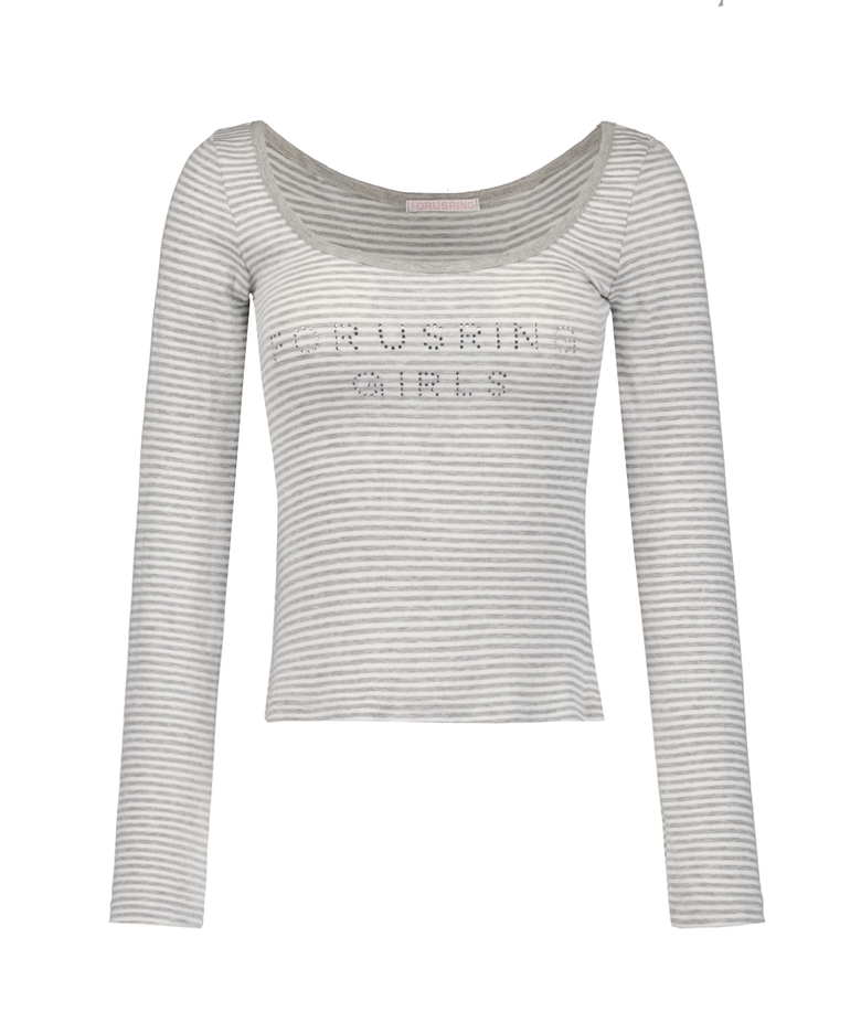 For-ring girl jewel tee (melange stripe)