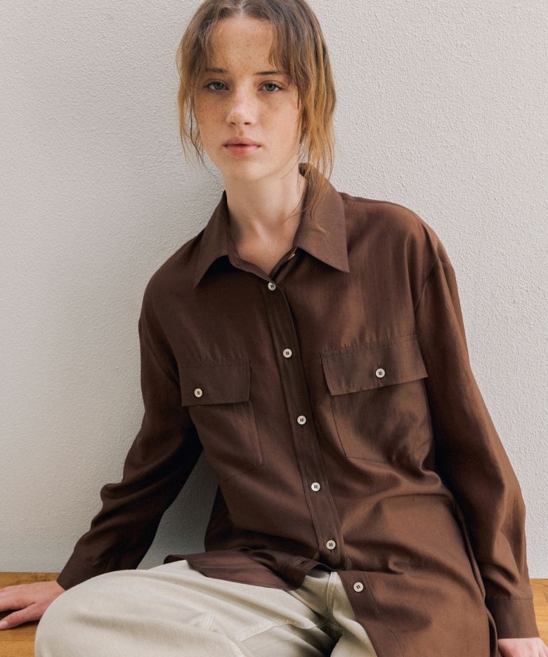 OVERSIZED SHEER SHIRT  BROWN