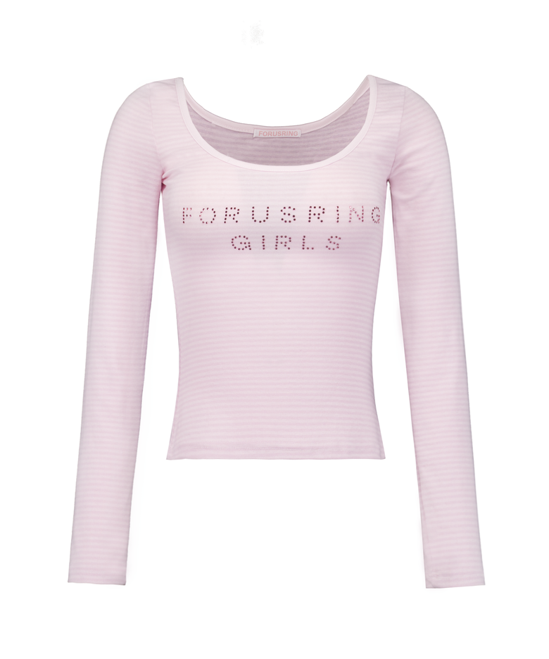 For-ring girl jewel tee (pink stripe)