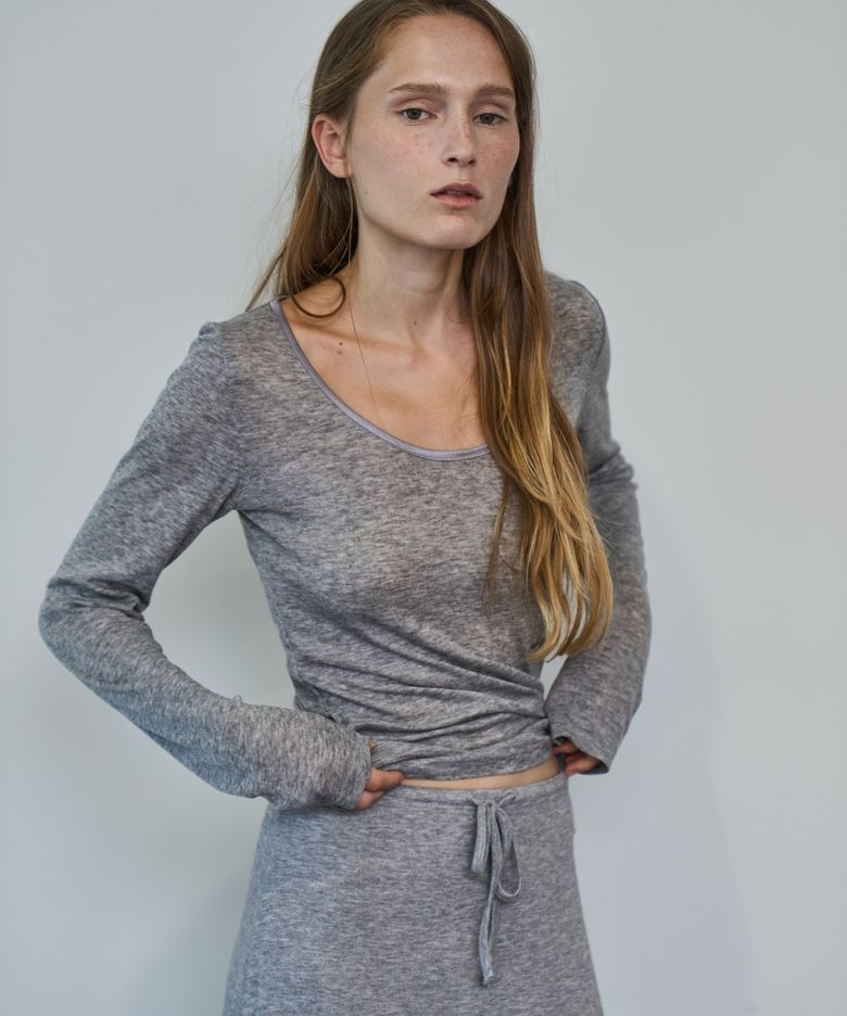 Ttencel wool scoop neck long sleeve _ gray