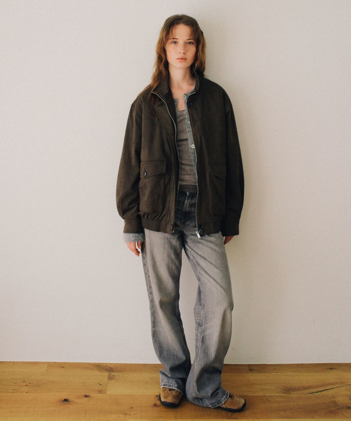 어나우트(UNNOUT) SUEDE BLOUSON JACKET KHAKI