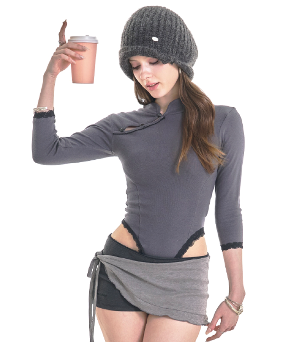 포어링(FORUSRING) Petal chinese top (charcoal)