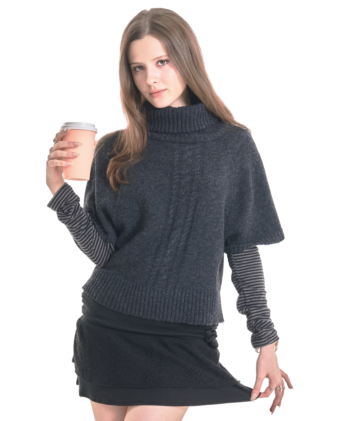 포어링(FORUSRING) Caramel knit half top (charcoal)