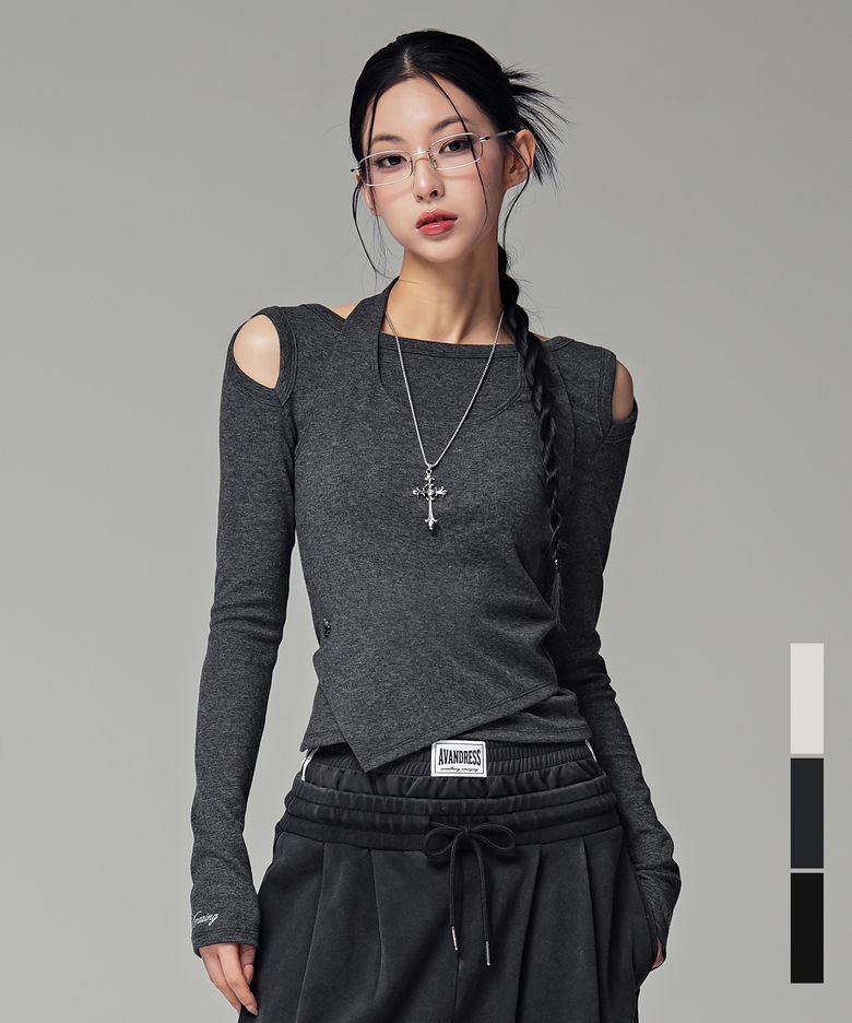 티엔 컷아웃 홀터 레이어드 티_3COL