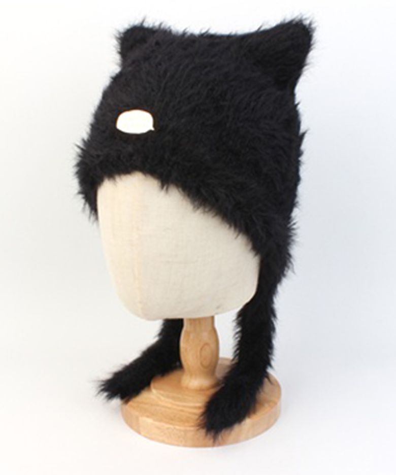 Cat Black GD Fur Earflap Cap 귀달이모자