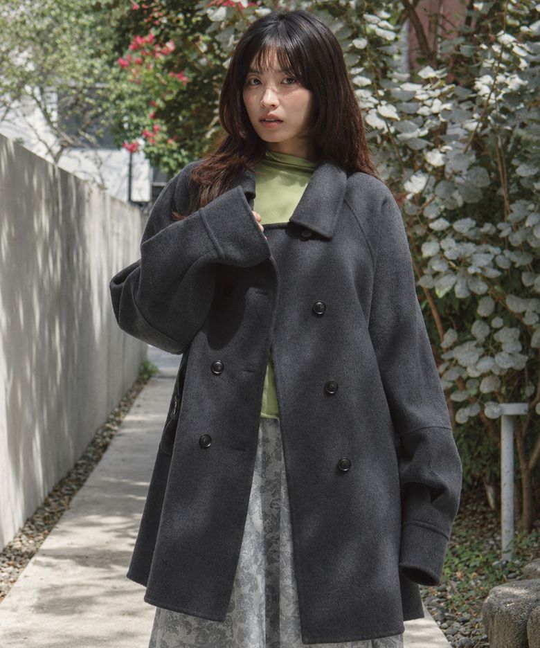 COLLAR RIBBON POCKET HALF COAT CHARCOAL