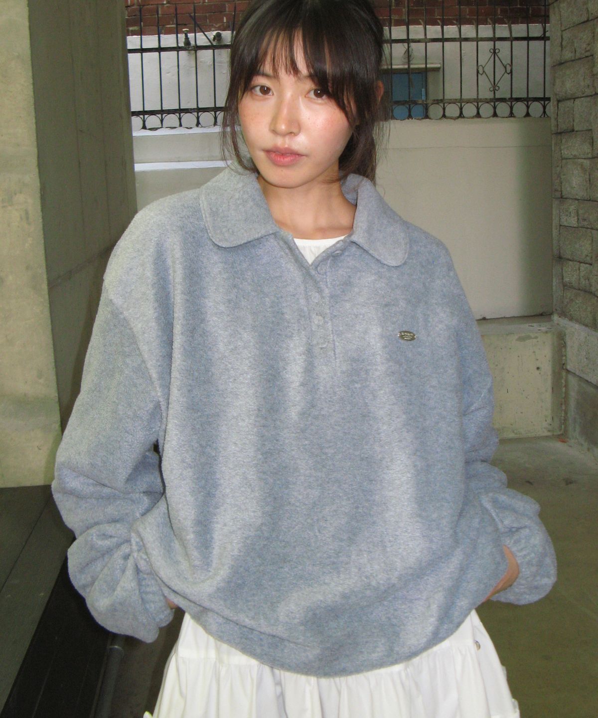 론론(RONRON) FLEECE COLLAR BANDING PULLOVER GREY