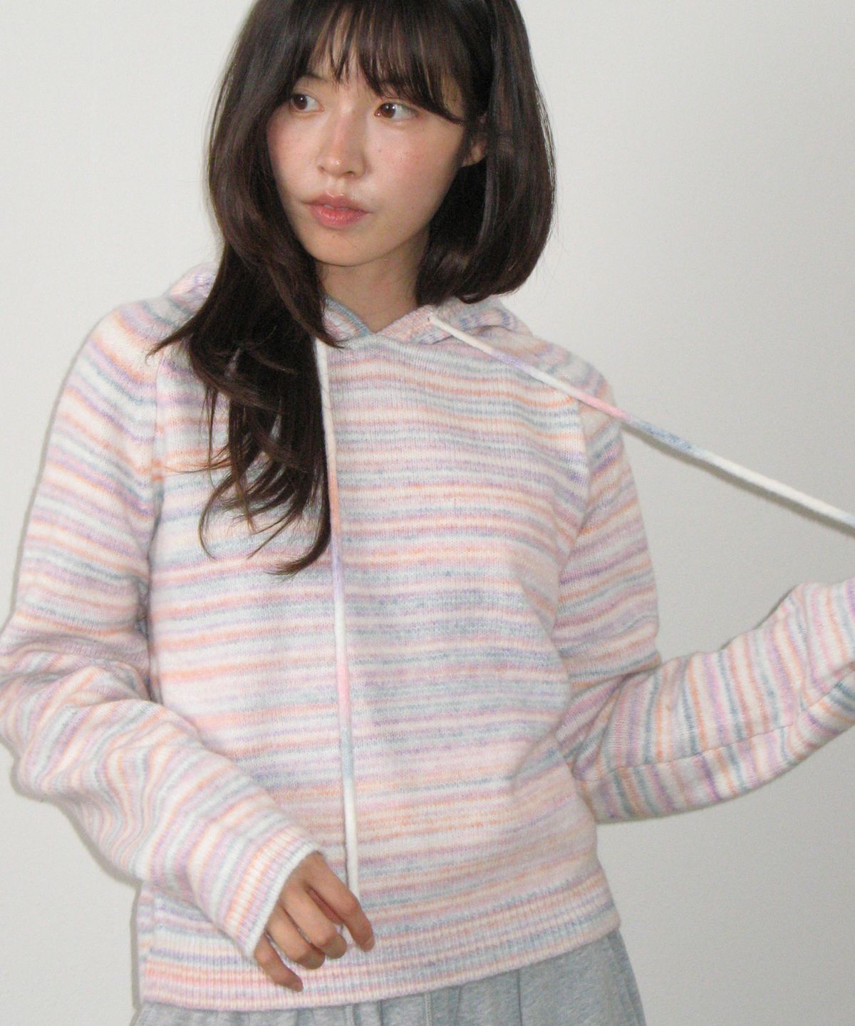 론론(RONRON) SOFT STRIPE HOOD KNIT PURPLE