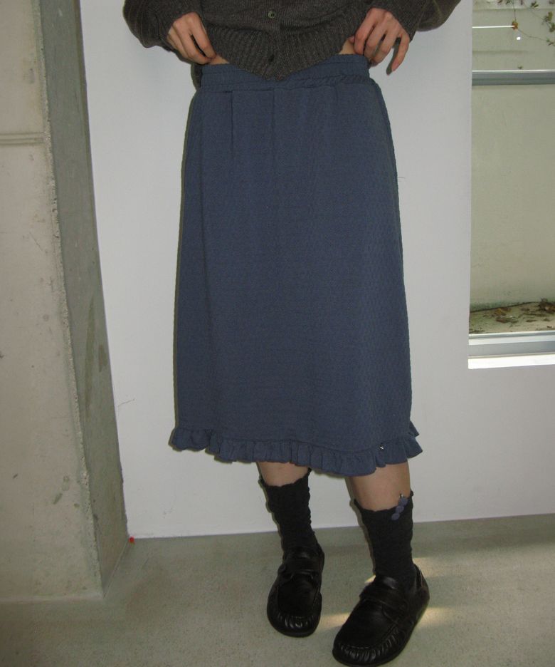 EMBO FRILL MIDI SKIRT NAVY