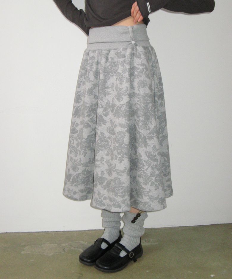 FLORAL SWEAT FLARE SKIRT GREY
