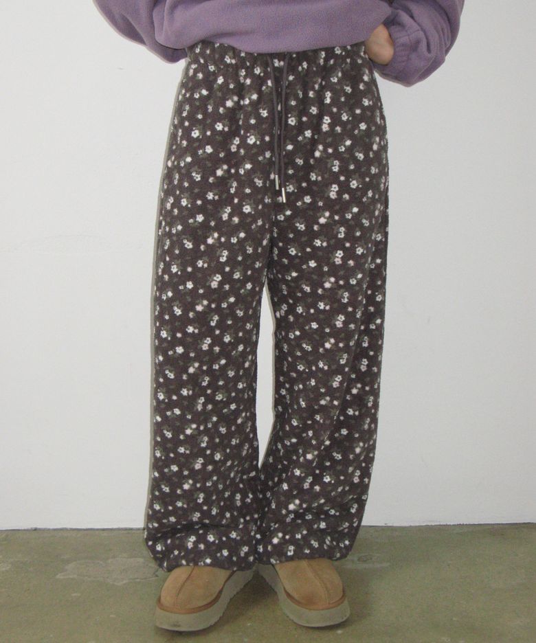 FLOWER PATTERN FLEECE PANTS CHARCOAL