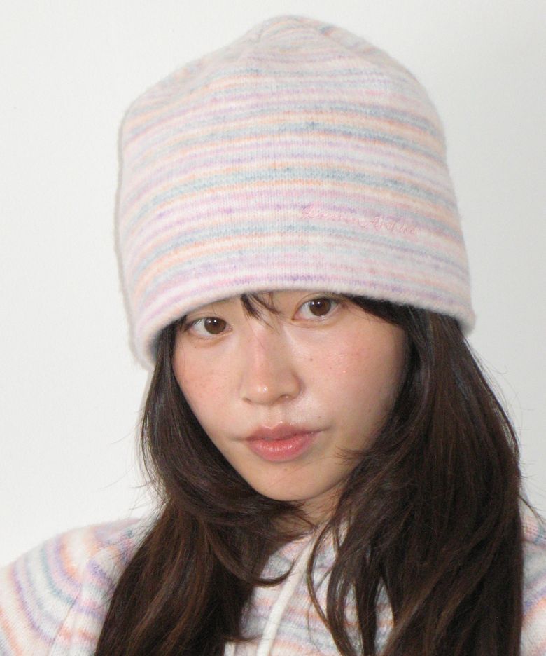 SOFT STRIPE KNIT BEANIE PURPLE