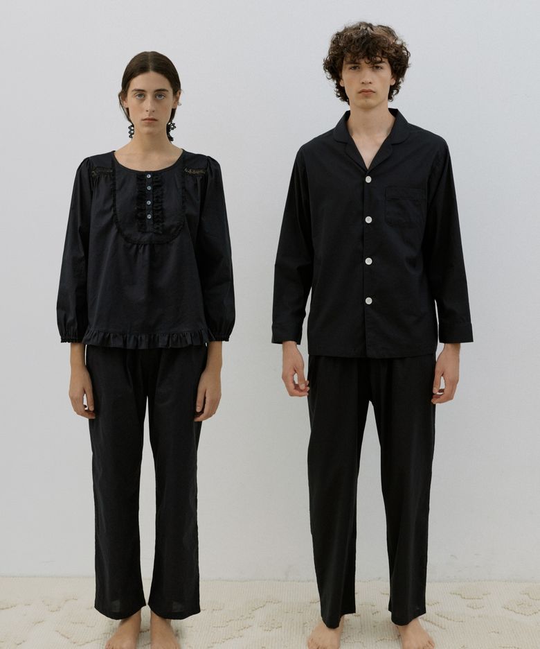 (couple) Black Classic Cotton Pajama Set + Two piece 002