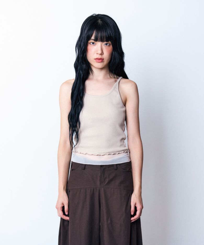 See through Crop Sleeveless  Beige