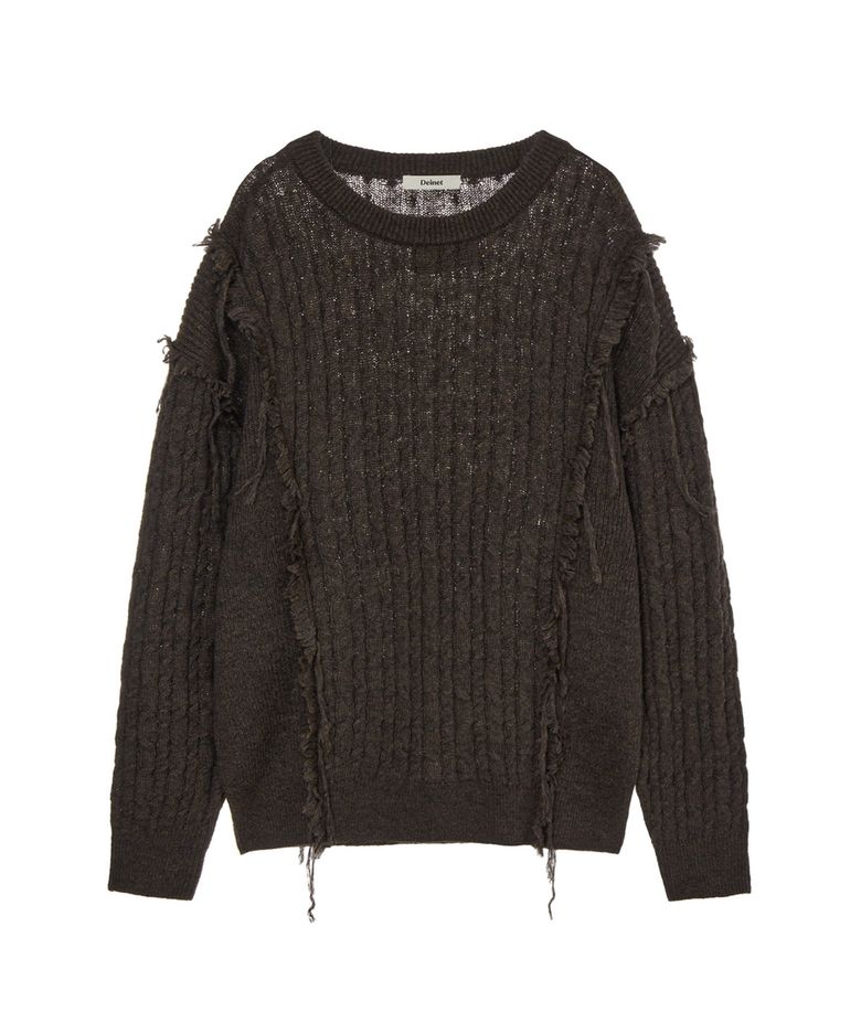 CABLED PULLOVER KNIT IN BROWN