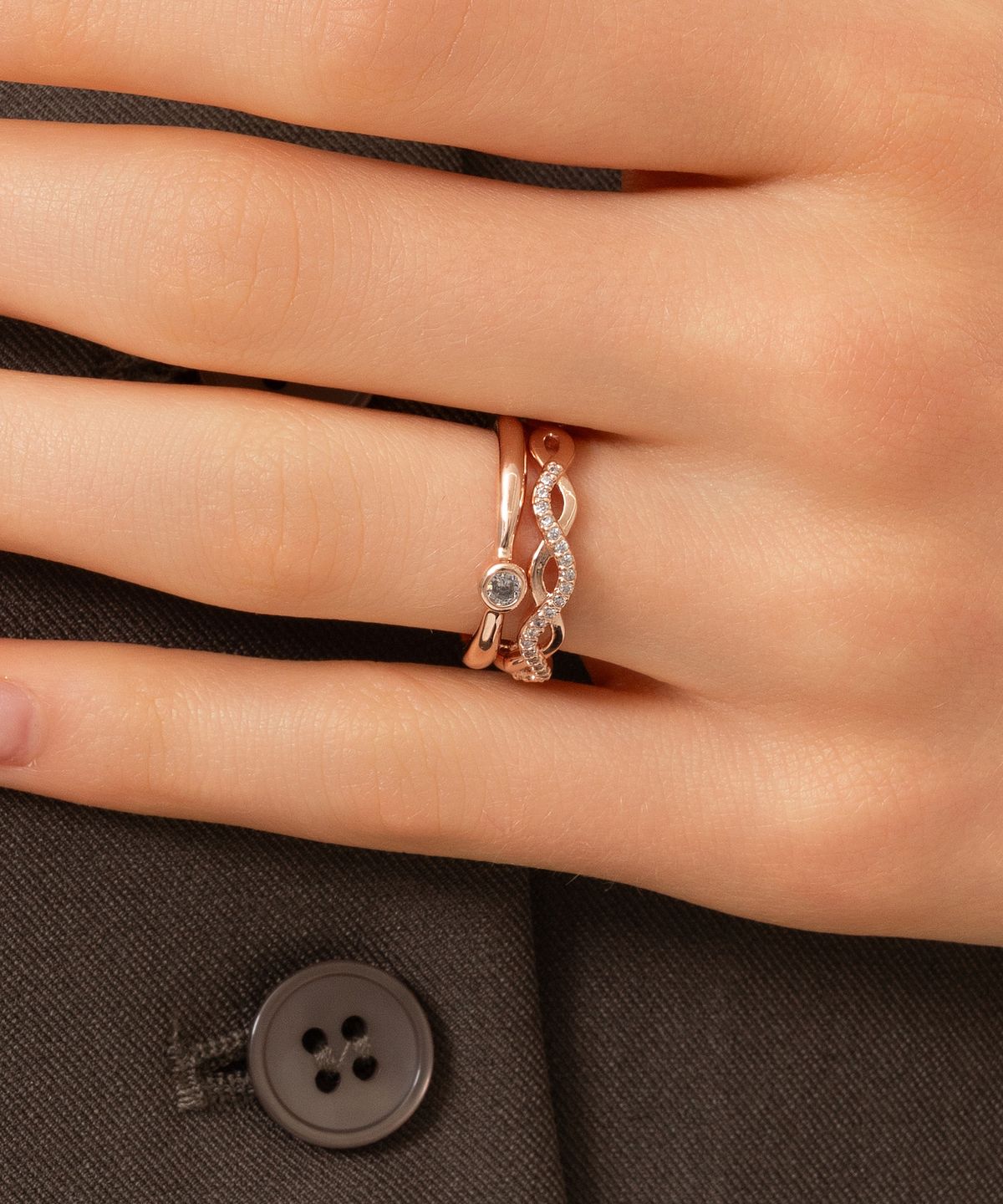 엘르주얼리(ELLEJEWELRY) 인피니티 웨이브 레이어드 링 2종 세트 ELBRWR151 (14K Gold Plated)