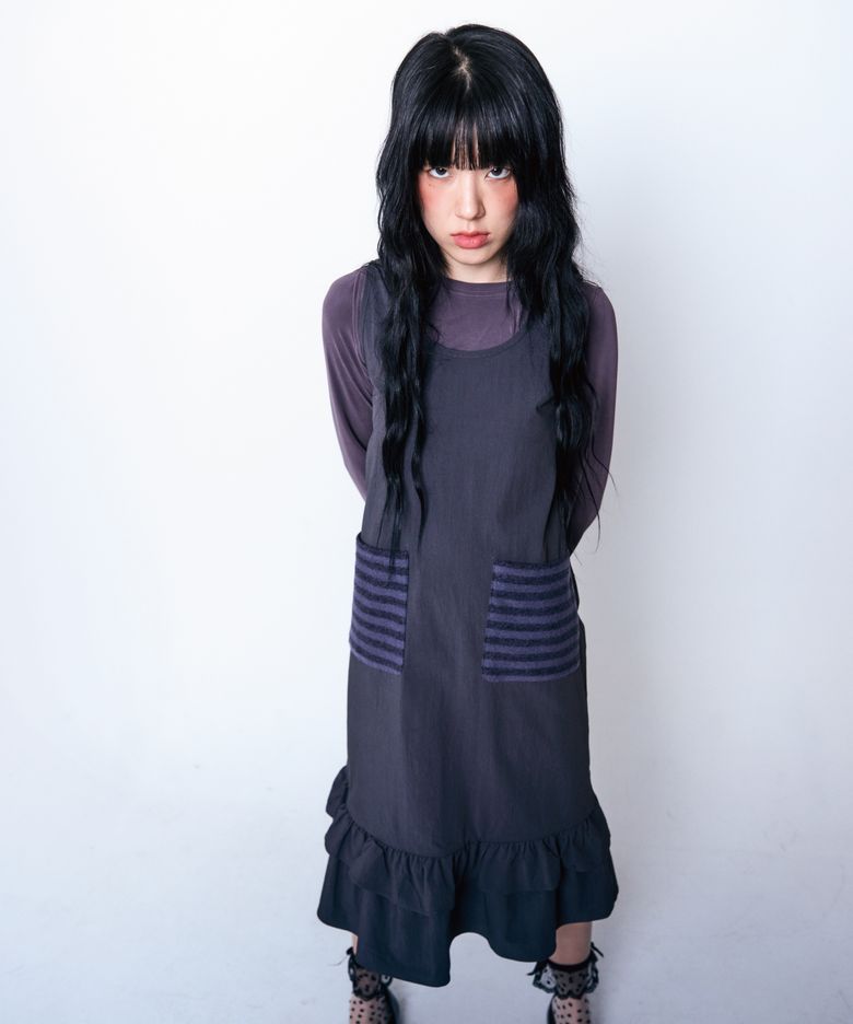 26AW Version Layered Long Dress Charcoal