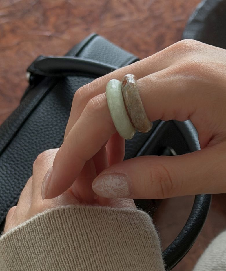 925 Natural jade layered ring