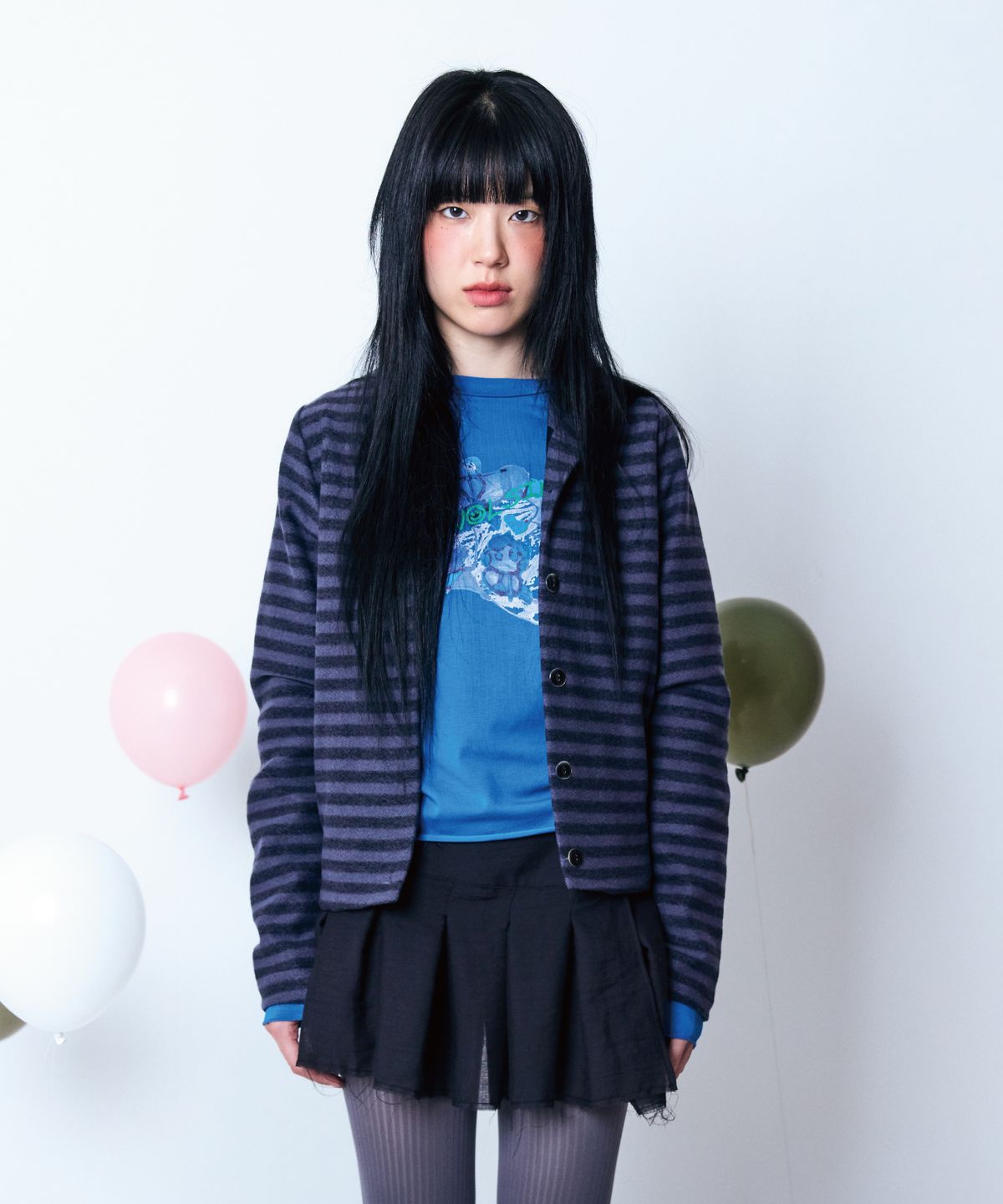 구월십일(GUWOLSIBIL) Stripe Granny Cardigan Charcoal+Black