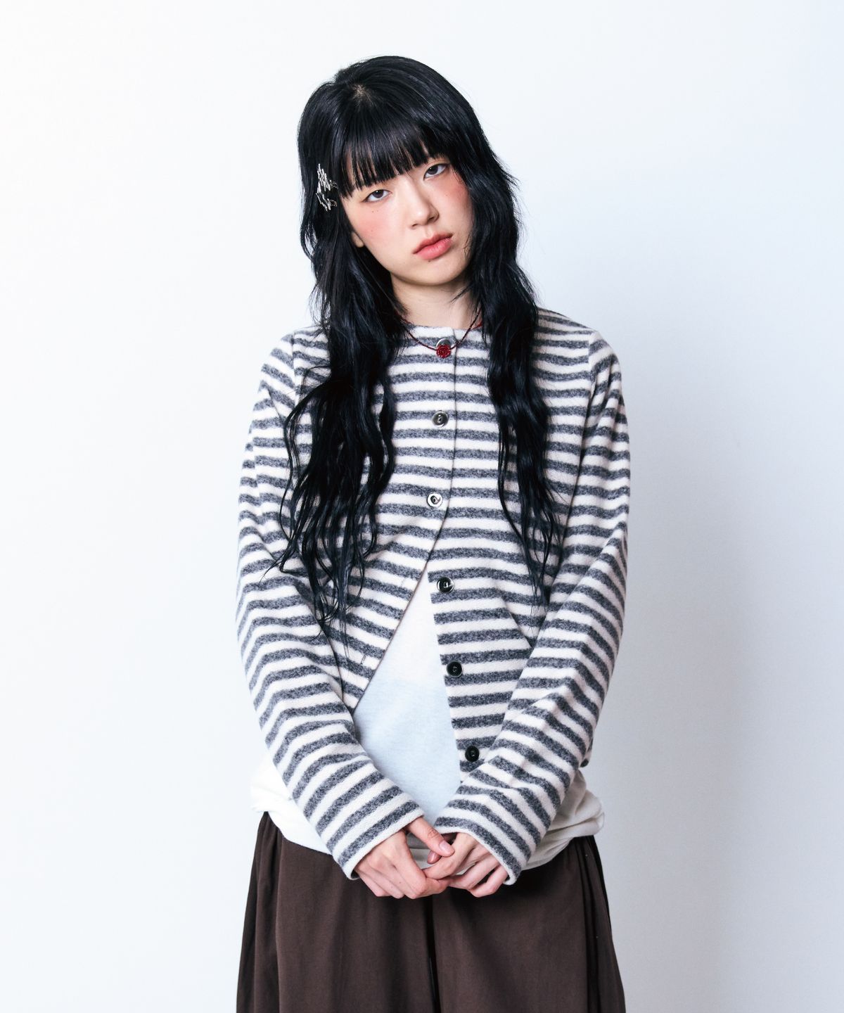구월십일(GUWOLSIBIL) Stripe Granny Cardigan Ivory+Black