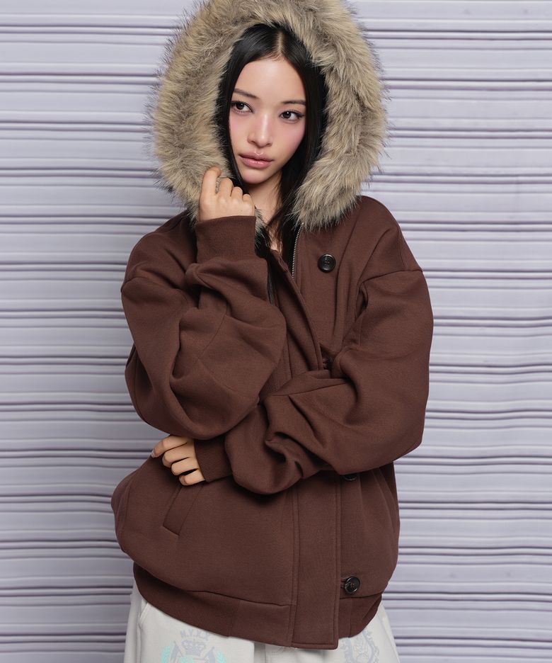 FLIGHT FUR HOOD ZIP-UP BROWN