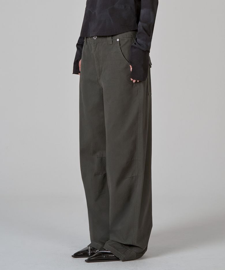VINTAGE SEMI-WIDE COTTON PANTS (KHAKI GRAY)