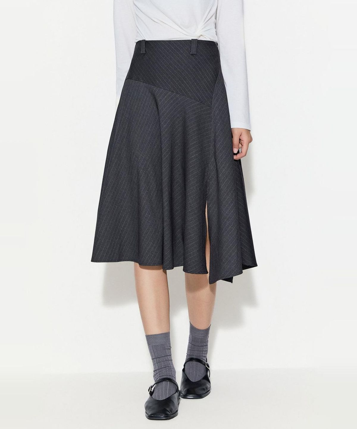 미쏘(MIXXO) 언발 미디 스커트_MIWWHGT31B