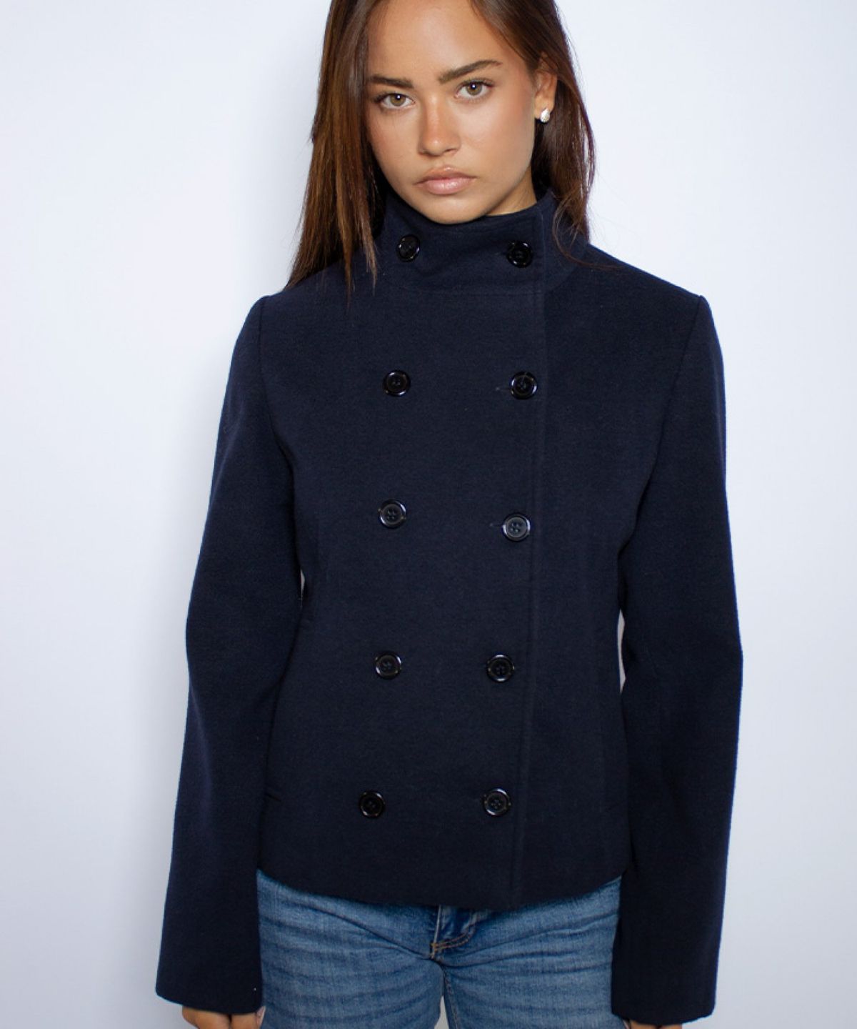 섭듀드(SUBDUED) High-collar double-breasted jacket (BLUE)