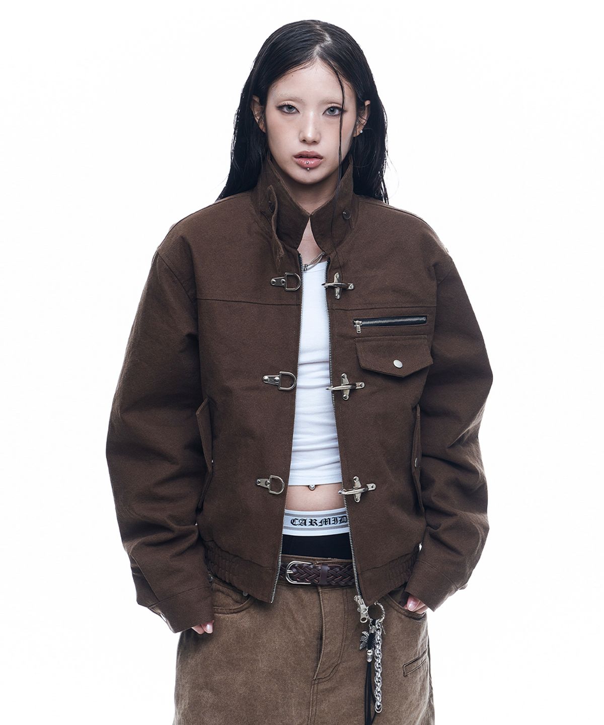 Fireman Buckle Crop Jacket - Brown