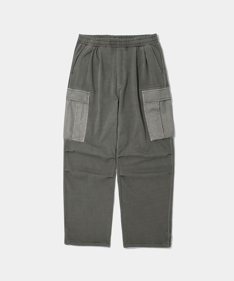 UTILITY POCKET DYED FLEECE WIDE SWEATPANTS_KHAKI