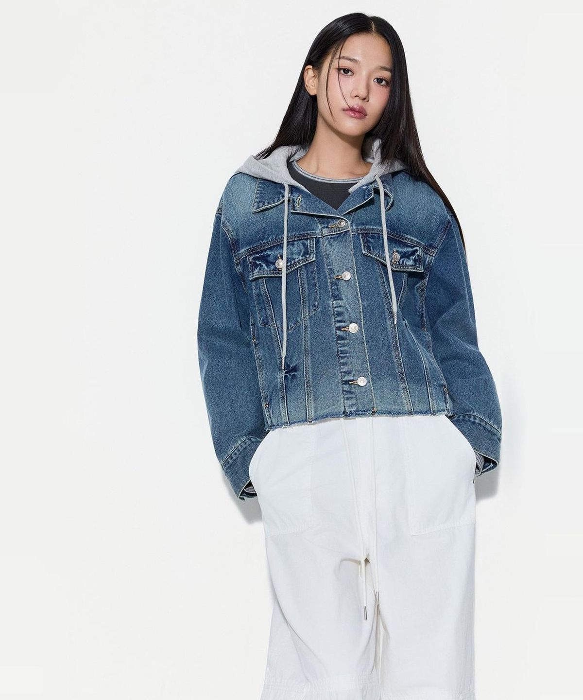 미쏘(MIXXO) 후드 레이어드 데님자켓_MIWJEGT16J