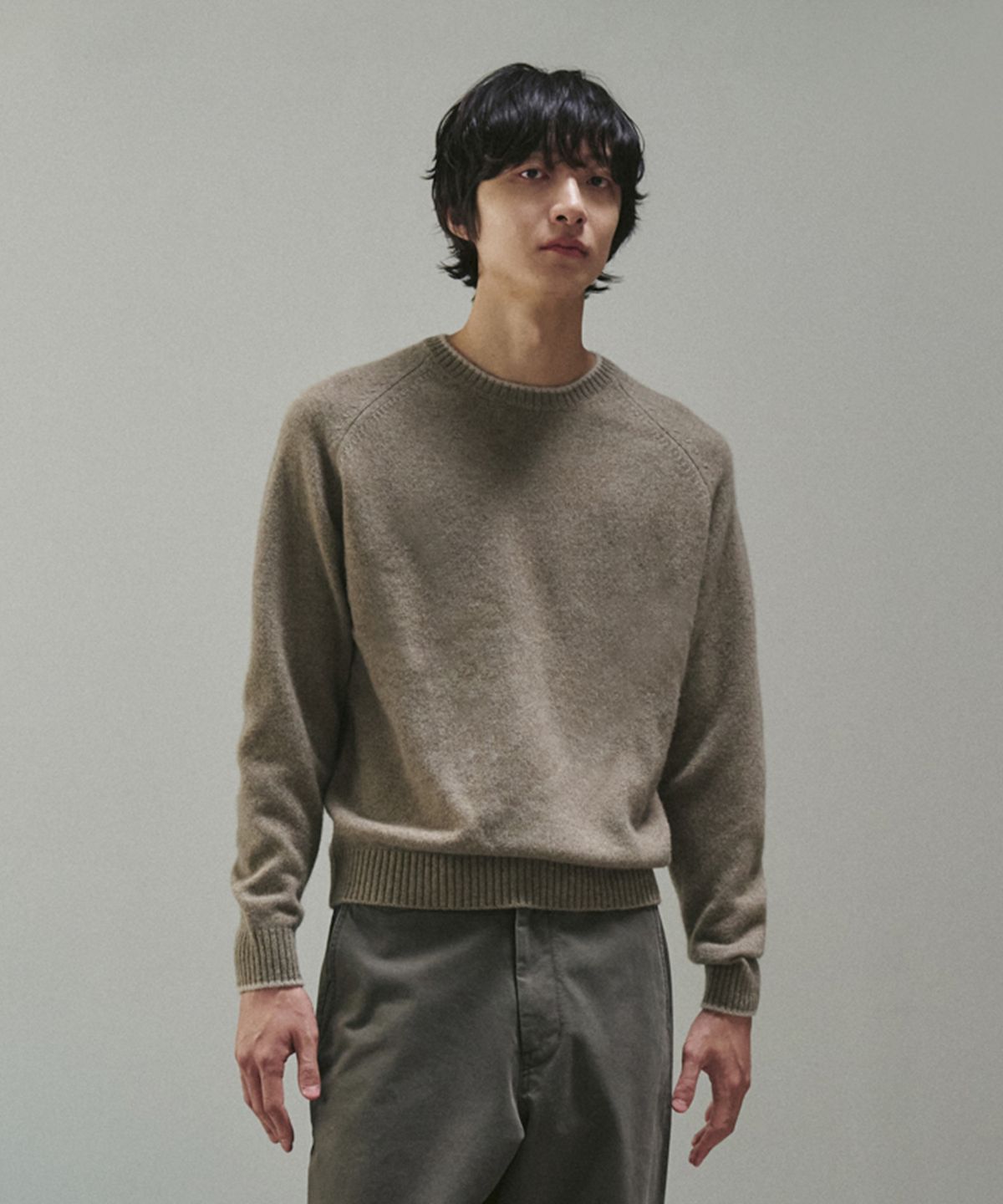 유니온블루(UNION BLUE) PENCIL RIM SADDLE KNIT [KHAKI GRAY]