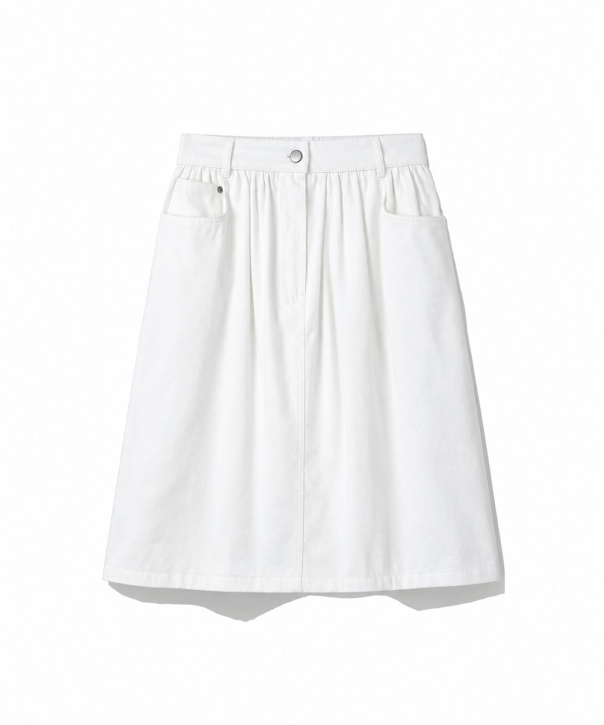 모아(MOAA) Shirred Waist A-Line Midi Skirt (WHITE)