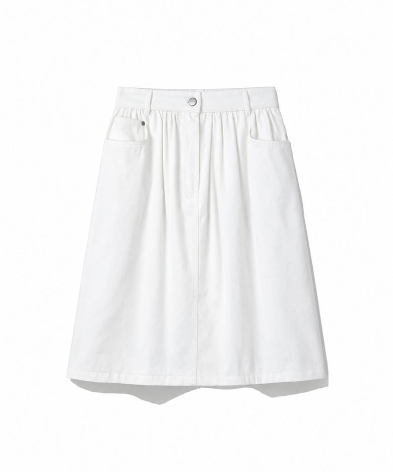 Shirred Waist A-Line Midi Skirt (WHITE)