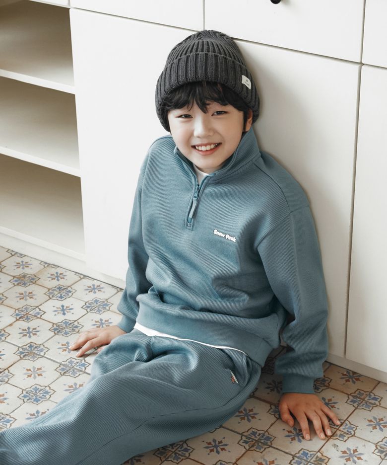 키즈 골지 니트 반집업 맨투맨 (S26WKFZT80) Blue Mint