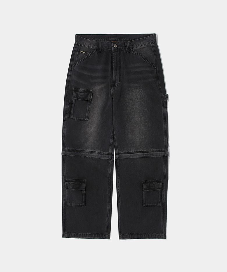 ZIP-OFF WIDE CARGO DENIM PANTS_BLACK DENIM