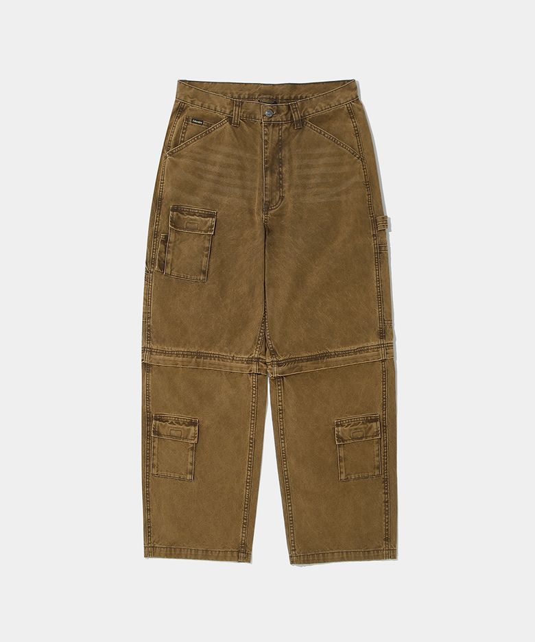 ZIP-OFF WIDE CARGO DENIM PANTS_BROWN