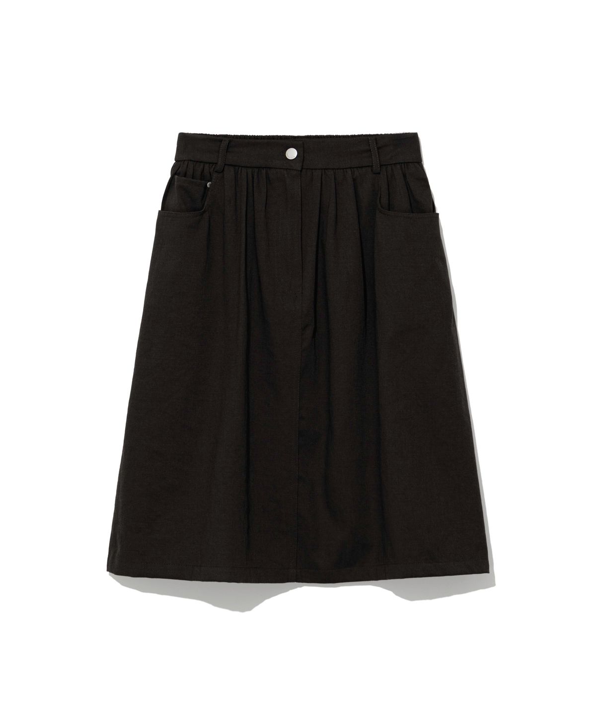모아(MOAA) Shirred Waist A-Line Midi Skirt (BLACK)