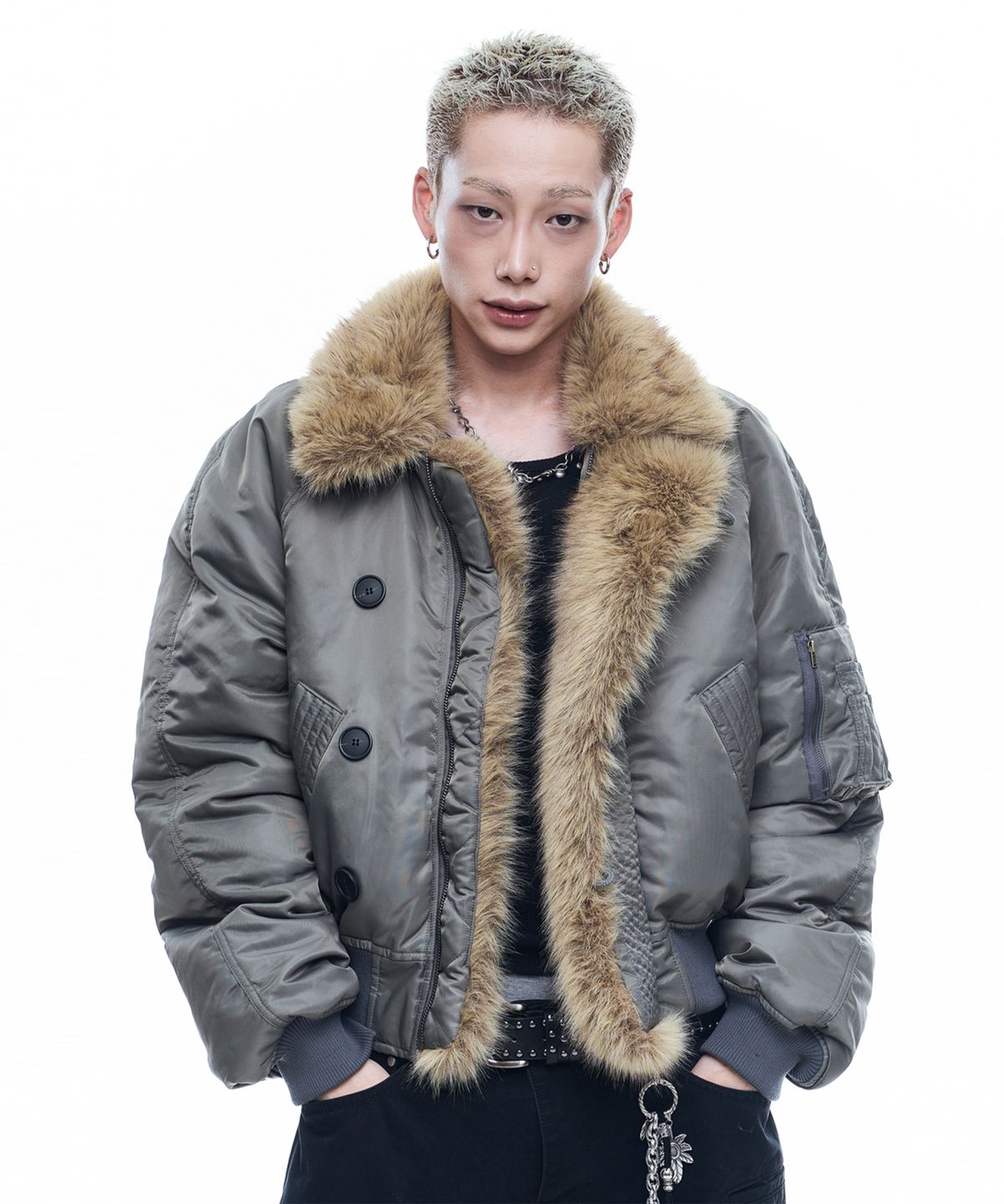 Heavy Cropped MA-1 Jacket - Khaki
