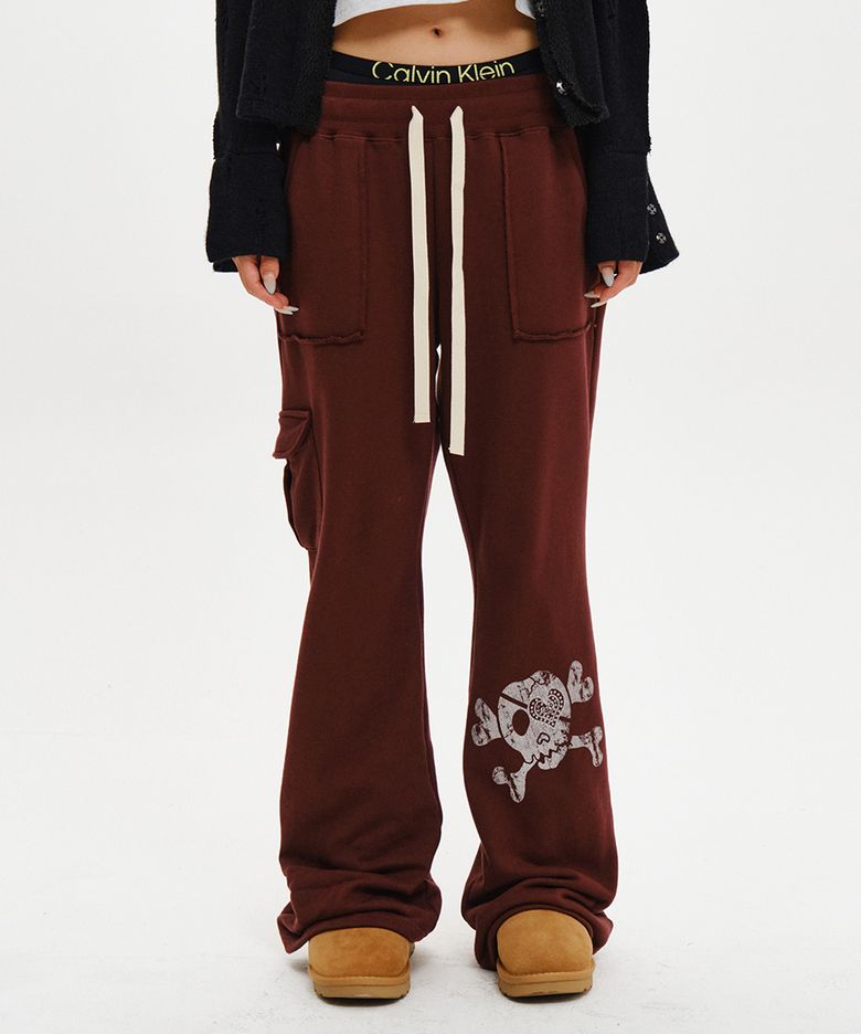 BABY PRINT CARGO SWEAT PANTS / DEEP RED