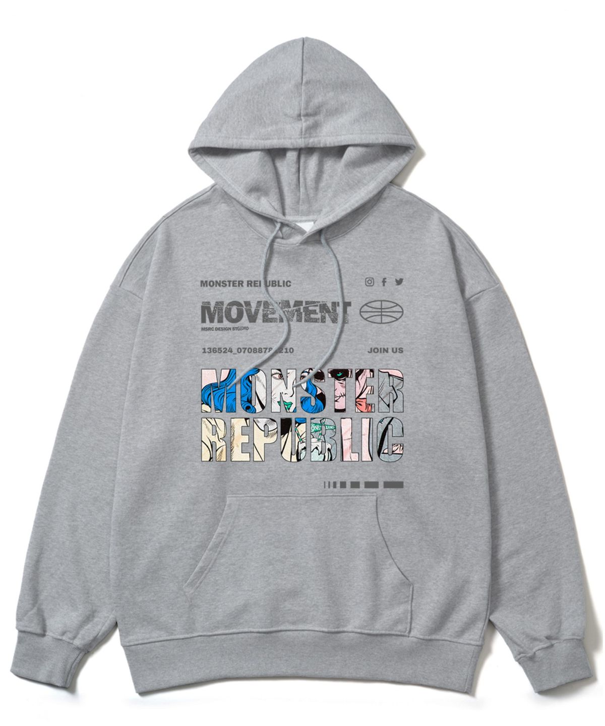 몬스터리퍼블릭(MONSTER REPUBLIC) 팝아트 블루 오버핏 후드티 그레이