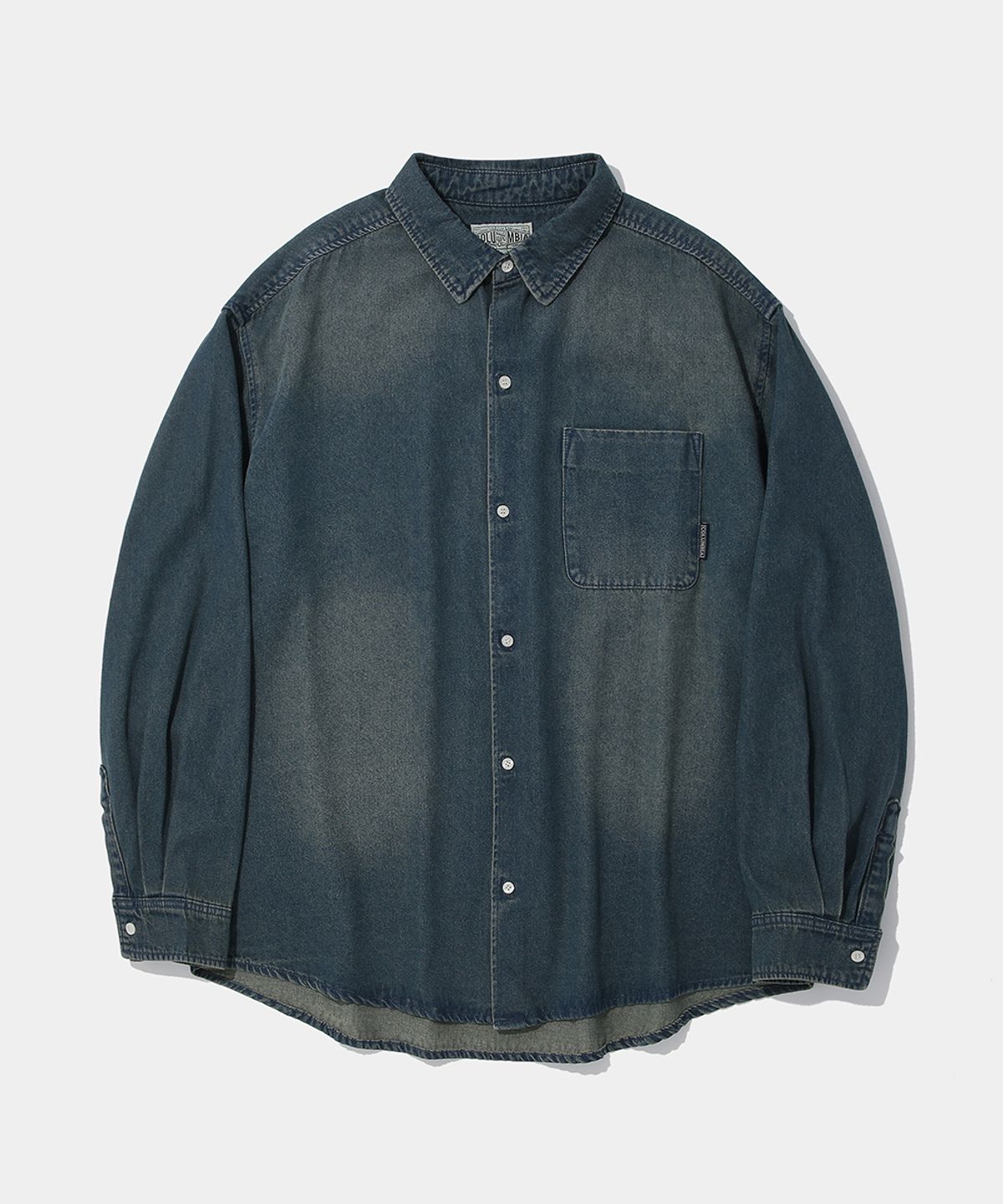 컬럼비아 유니버시티(COLUMBIA UNIVERSITY) SPRAY WASHED ONE POCKET DENIM SHIRT_MIDNIGHT JIN