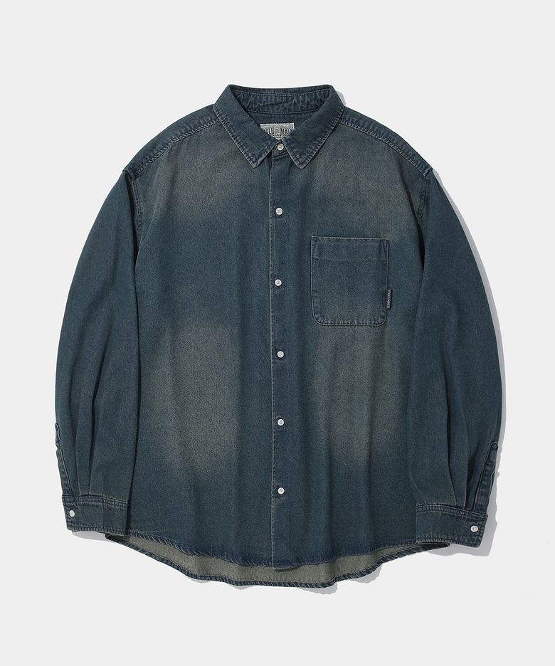 SPRAY WASHED ONE POCKET DENIM SHIRT_MIDNIGHT JIN