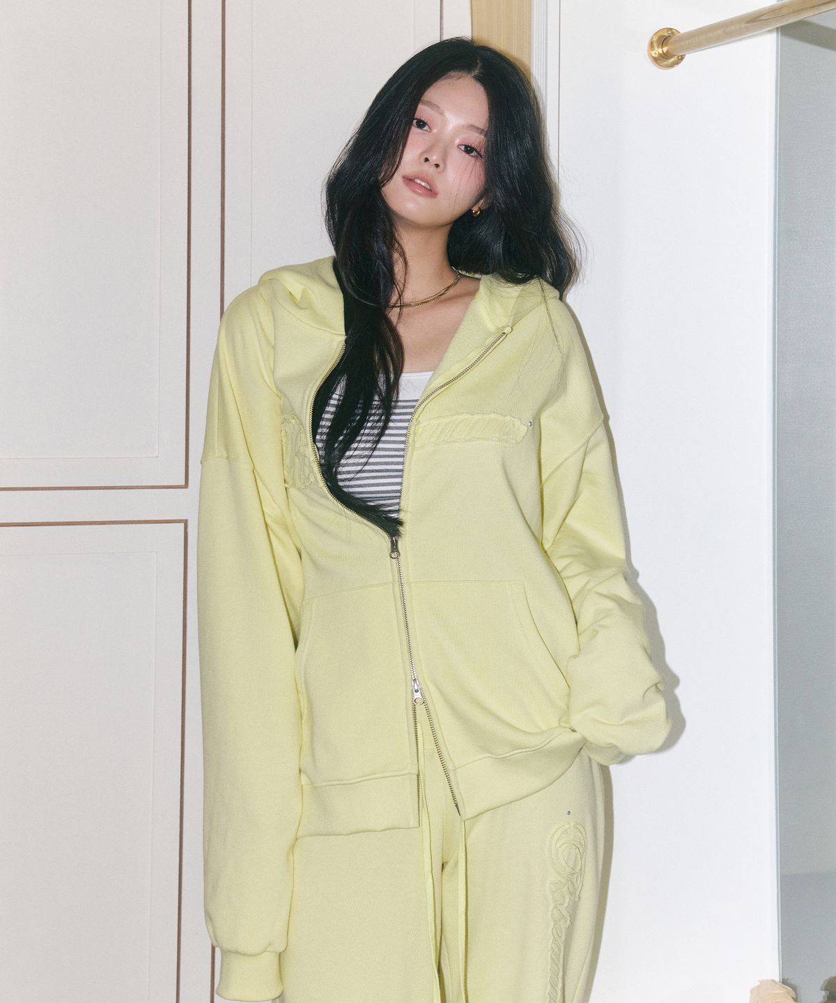 로잔느(ROSEANNE) Off-Duty Oversized Zip-Up Hoodie (Lemon Lime)